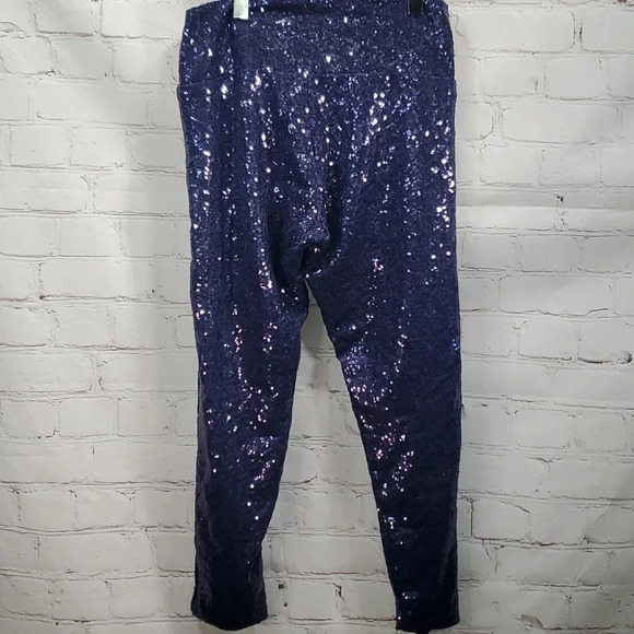 Tipsy Elves Blue Sequin High Waisted Leggings Women's Size L - Picture 10 of 14